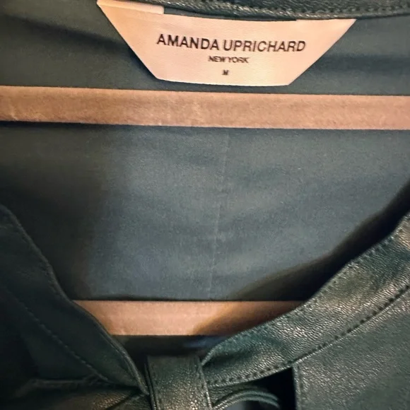 Amanda Uprichard Louie Forest Green Faux Leather Mini Swing Dress - Picture 7 of 10